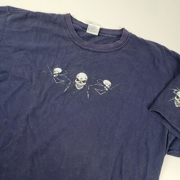 Vintage Y2K Affliction Style Skulls Distressed Grunge Goth Punk Rock Tshirt - Picture 2 of 9